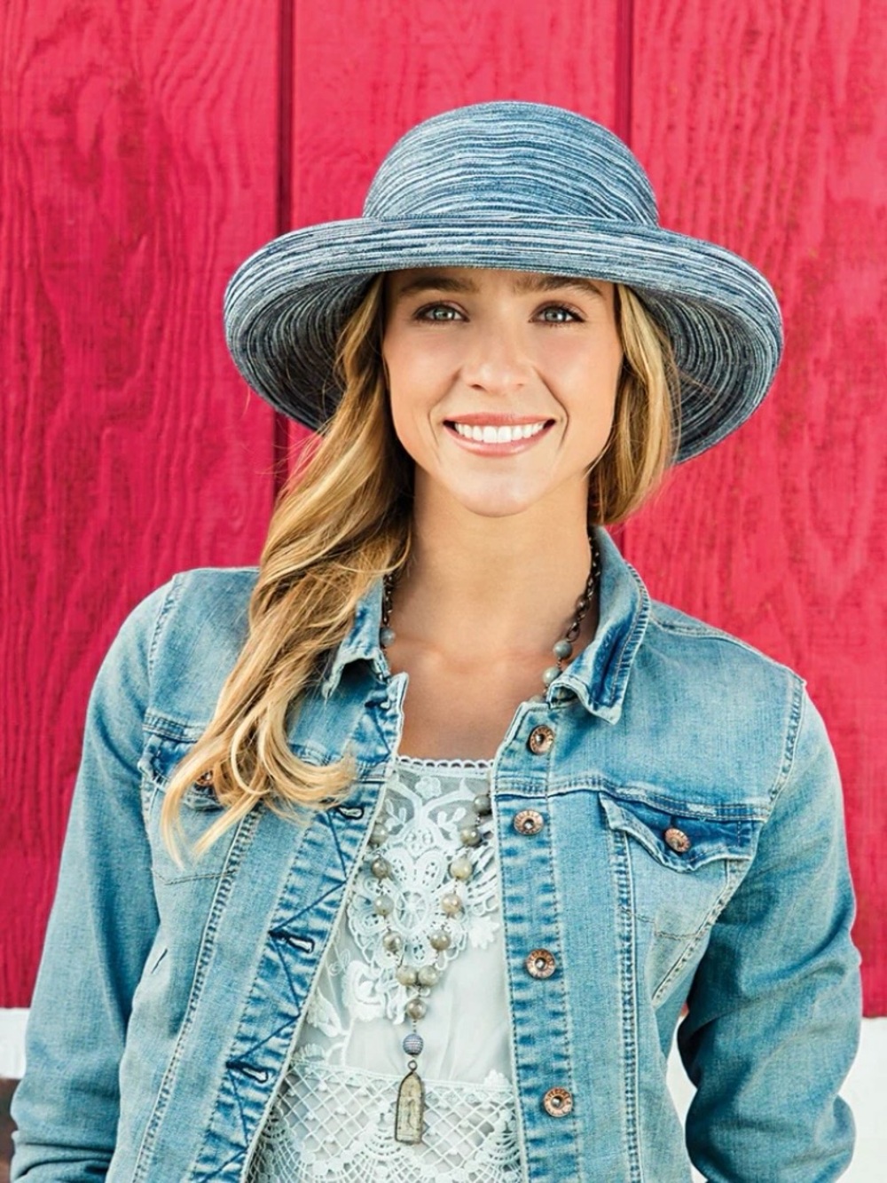 Wallaroo Sydney Wide-Brim Woven Denim Blue Sun Hat